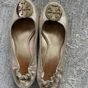 Tory Burch Metallic Gold Logo Ballet Flats
